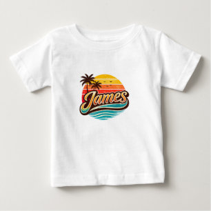 Camiseta Para Bebê Design de Nome Tropical James Retro Sunset