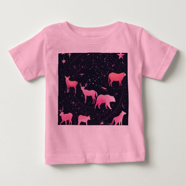 Camiseta Para Bebê "Design de padrão animal rosa e magenta horoscópio (Frente)
