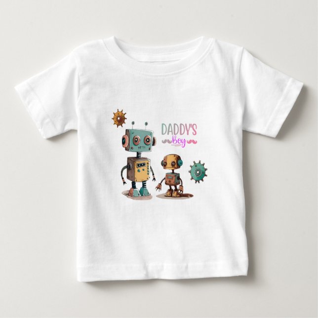 Camiseta Para Bebê design de robôs "Pai" (Frente)