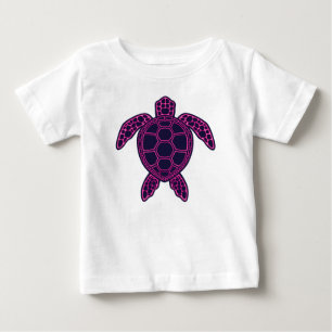 Camiseta Para Bebê Design de Tartaruga-do-mar Neo-Rosa-Quente