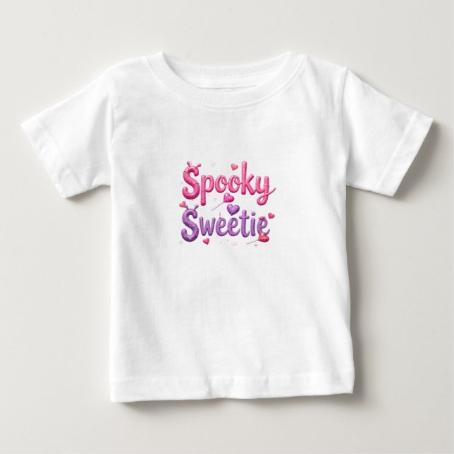 Camiseta Para Bebê Design de texto Feliz de Halloween, Docinho assust (Frente)
