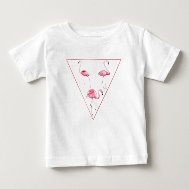 Camiseta Para Bebê Design de Triângulo Flamingo Rosa (Frente)