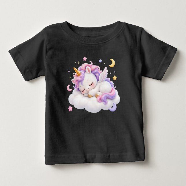 Camiseta Para Bebê Design de Unicórnio Bebê Dormindo Fofo (Frente)