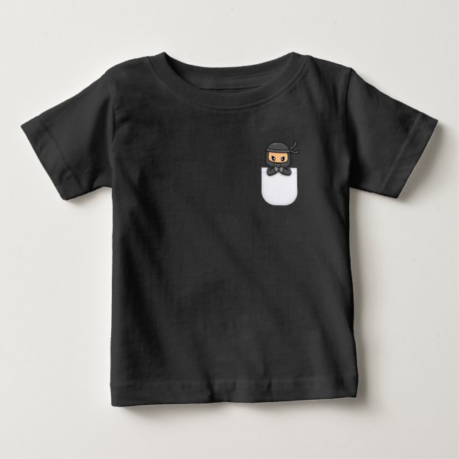 Camiseta Para Bebê Design de vetor Ninja I de bolso bonito (Frente)