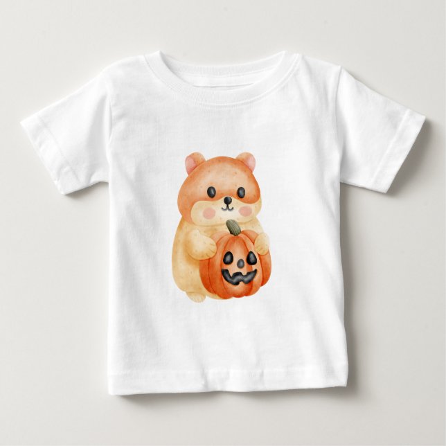 Camiseta Para Bebê Design do Hamster Bonito Jack-o'-Lanterna (Frente)