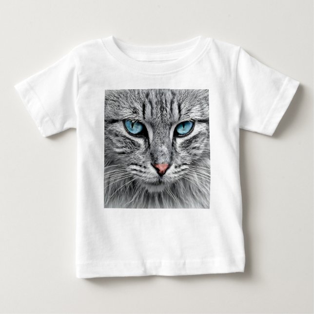 Camiseta Para Bebê Design Fractal do rosto de gato (Frente)