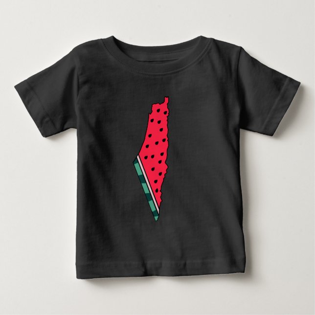 Camiseta Para Bebê design gráfico do mapa de melancia da palestina co (Frente)