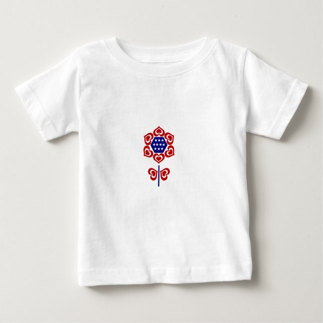 Camiseta Para Bebê Design Patriótico da Flor Azul Branco Vermelho (Frente)