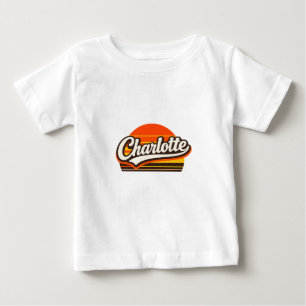 Camiseta Para Bebê Design Personalizado de Nome Charlotte Retro Pôr d