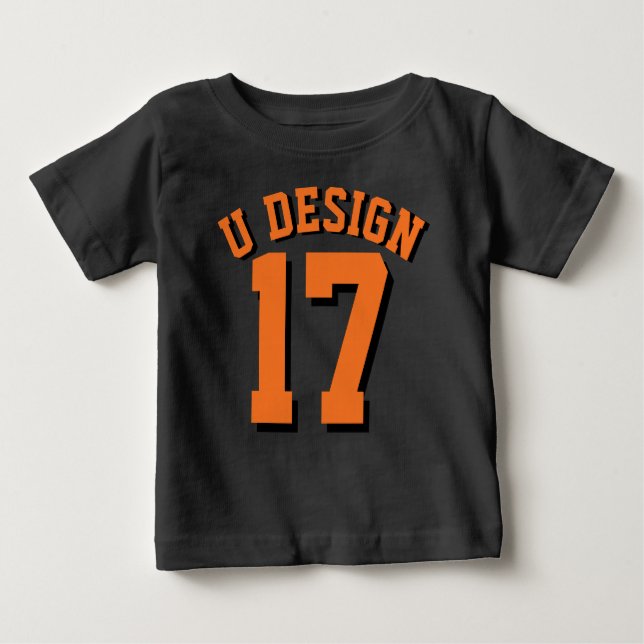 Camiseta Para Bebê Design preto & alaranjado do jérsei dos esportes (Frente)
