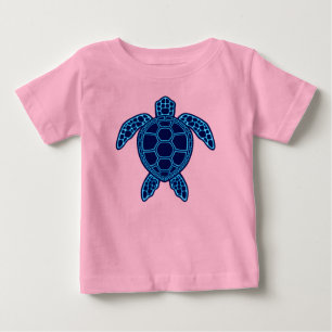 Camiseta Para Bebê Design Simétrico da Tartaruga do Mar Neon Azul