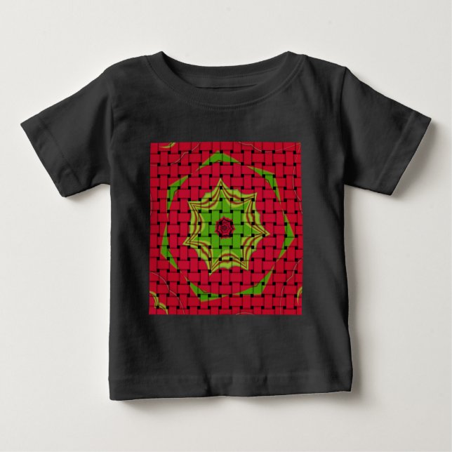 Camiseta Para Bebê Design verde-limão-vermelho-tecido-africano (Frente)