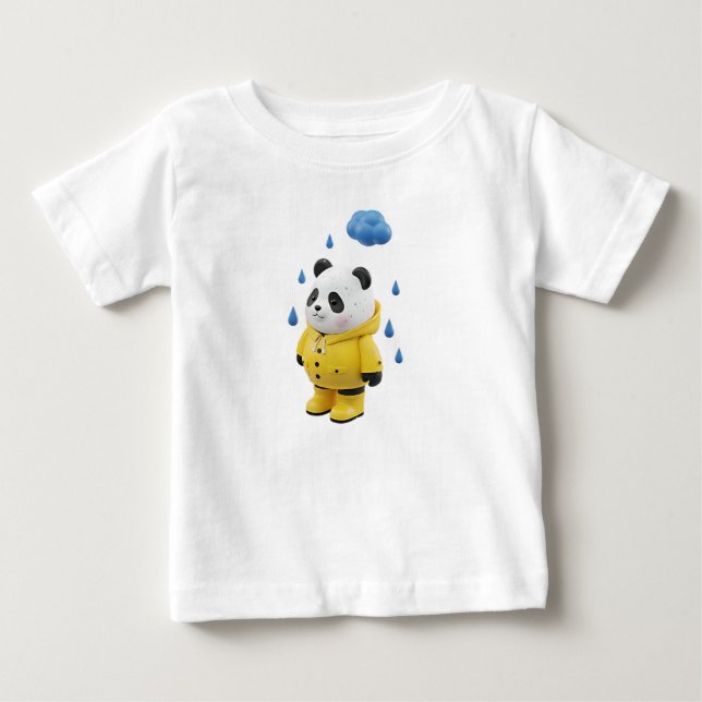 Camiseta Para Bebê Designer Panda Brinquedo de Vinil com Impermeável (Frente)