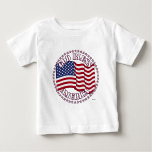 Camiseta Para Bebê Deus Abençoe a América Com a Bandeira dos EUA e 50