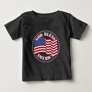Camiseta Para Bebê Deus Abençoe a América Com a Bandeira dos EUA e 50