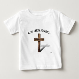 Camiseta Para Bebê DEUS ABENÇOE AMÉRICA com cruz áspera