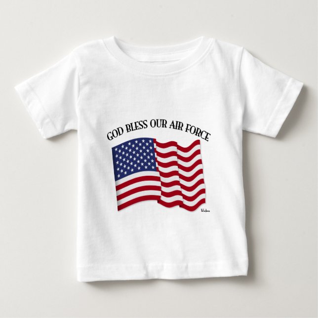 Camiseta Para Bebê DEUS ABENÇOE NOSSAS FORÇAS AÉREAS com a bandeira d (Frente)