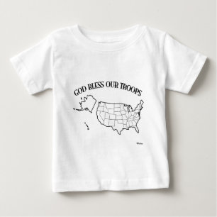 Camiseta Para Bebê Deus Abençoe Nossas Tropas com o contorno dos EUA