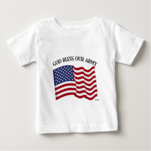 Camiseta Para Bebê DEUS ABENÇOE NOSSO EXÉRCITO com a bandeira dos EUA