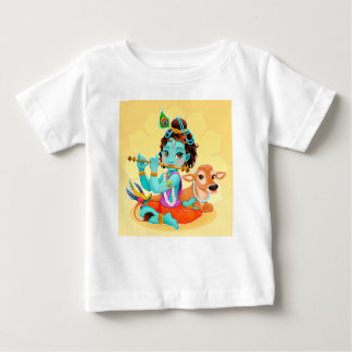 Camiseta Para Bebê Deus indiano de Krishna que joga a ilustração da