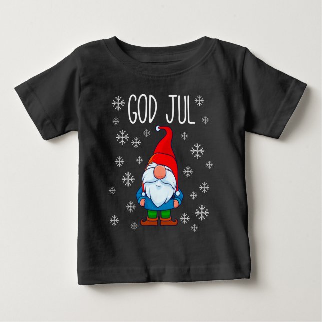 Camiseta Para Bebê Deus Jul, Tomte Sueco Gnomo, Feliz Escandinava (Frente)