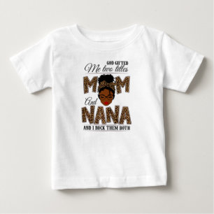 Camiseta Para Bebê Deus Me Deu Dois Títulos Mãe Nana Leopard Black