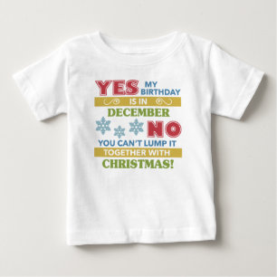 Camiseta Para Bebê Dezembro Aniversário Humor de Natal