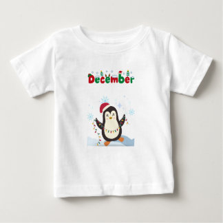Camiseta Para Bebê Dezembro - Feliz Pinguim - Bebê Tee