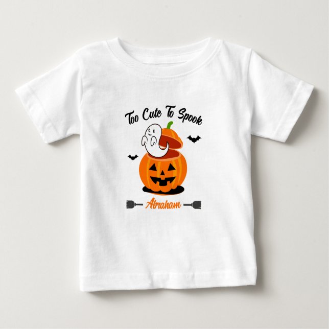Camiseta Para Bebê Dia de as Bruxas engraçado Negro Laranja Pumpkin G (Frente)