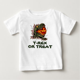 Camiseta Para Bebê Dia de as Bruxas engraçado T-rex cabeça come abóbo