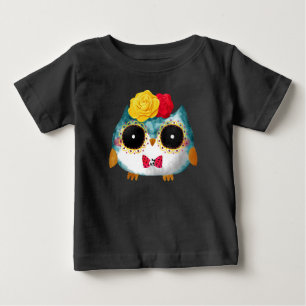 Camiseta Para Bebê Dia De Los Muertos Cute Owl Mexicano Skull Bowtie