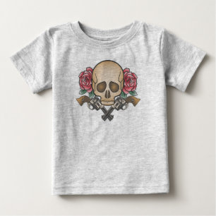 Camiseta Para Bebê Dia de los Muertos Skull e Guns Camisola