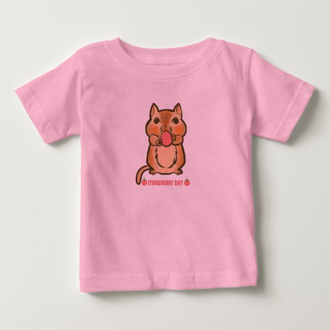 Camiseta Para Bebê dia de morango de esquilo (Frente)