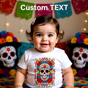 Camiseta Para Bebê Dia de Muertos Crânio de açúcar personalizado