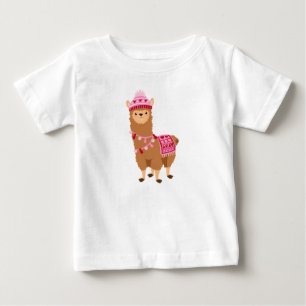 Camiseta Para Bebê Dia de os namorados Rosa Castanho Engraçado Llamas