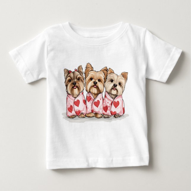 Camiseta Para Bebê Dia de os namorados Yorkshire Terrier Dogs (Frente)