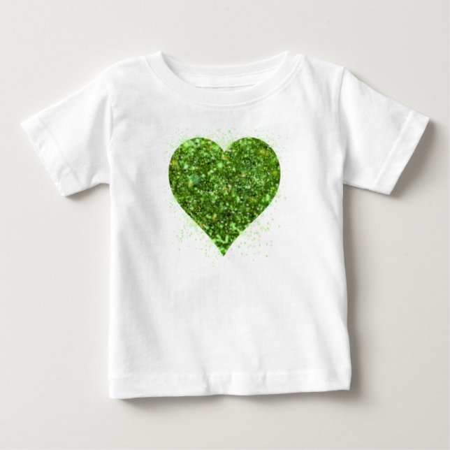 Camiseta Para Bebê Dia de Patrick, coração verde irlandês a brilhar (Frente)