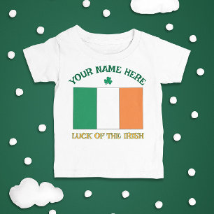 Camiseta Para Bebê Dia de São Patrício Bandeira da Irlanda Nome Perso
