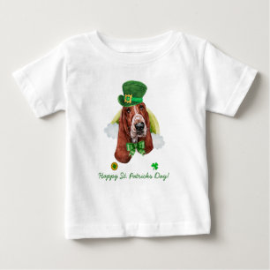 Camiseta Para Bebê Dia de São Patrício Basset Hound Engraçado Dourado