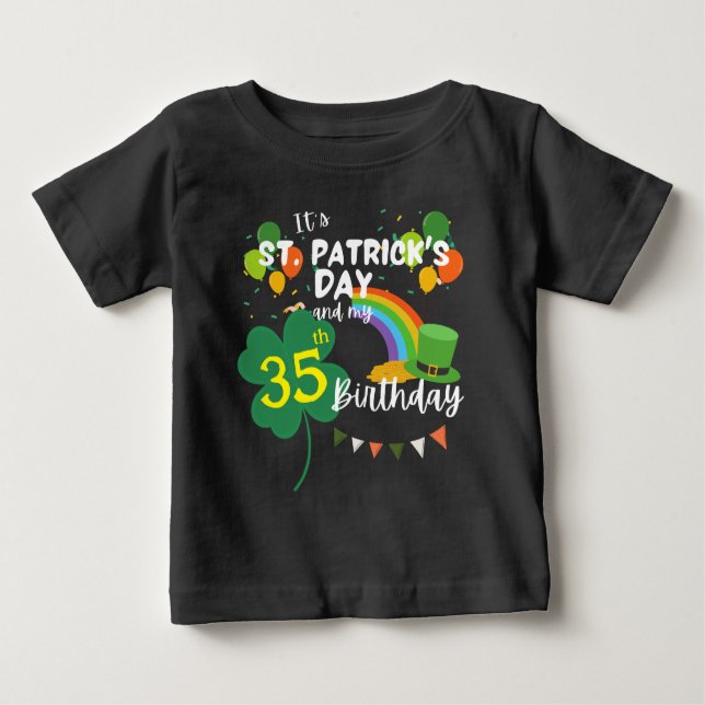 Camiseta Para Bebê Dia de São Patrício de Festa de aniversário verde (Frente)