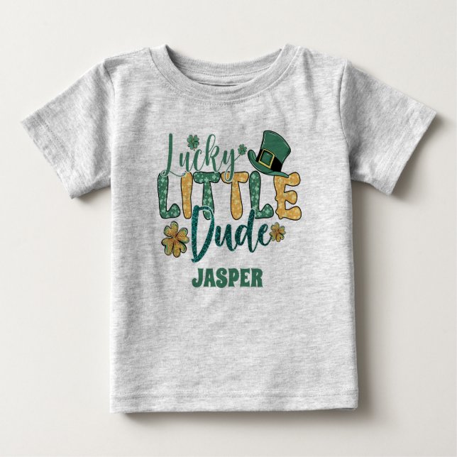 Camiseta Para Bebê Dia de São Patrício Divertido Cara Glitter Texto V (Frente)