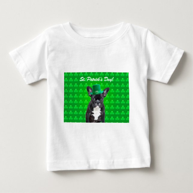 Camiseta Para Bebê Dia de São Patrício francês Bulldog (Frente)