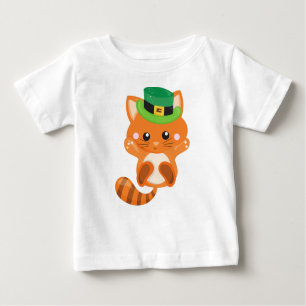Camiseta Para Bebê Dia de São Patrício, Gato Laranja, Chapéu Leprecha