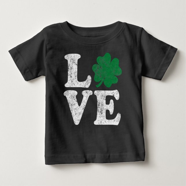 Camiseta Para Bebê Dia de São Patrício LOVE Shamrock Irish (Frente)