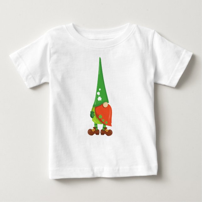 Camiseta Para Bebê Dia de São Patrício, Roupas Sortudas, Gnomo Bonito (Frente)