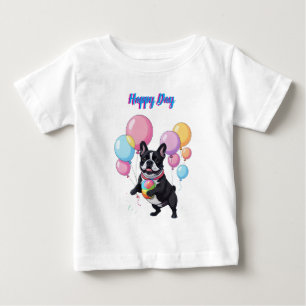 Camiseta Para Bebê Dia Feliz do Bulldog Francês Bulldogue Francês