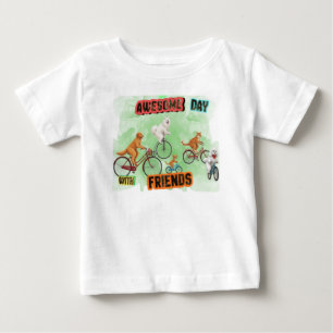Camiseta Para Bebê Dia Incrível com Amigos - Cães e Gatos de Biciclet