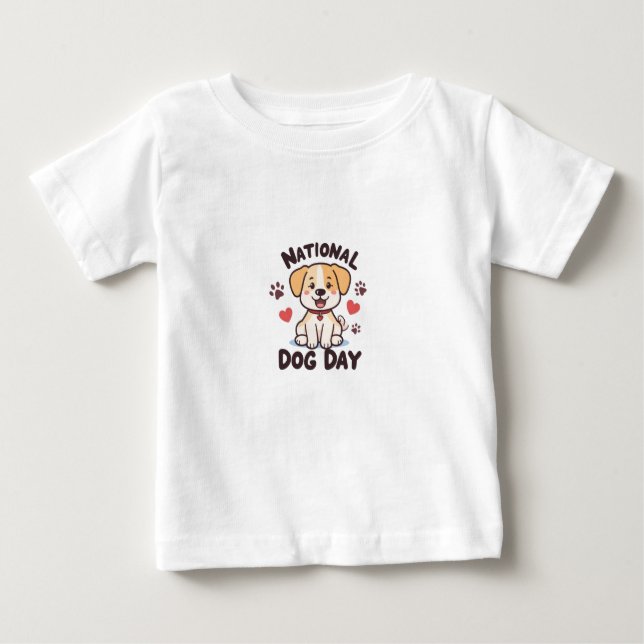 Camiseta Para Bebê Dia Nacional do Cachorro - Cachorro de Cartoon Kaw (Frente)