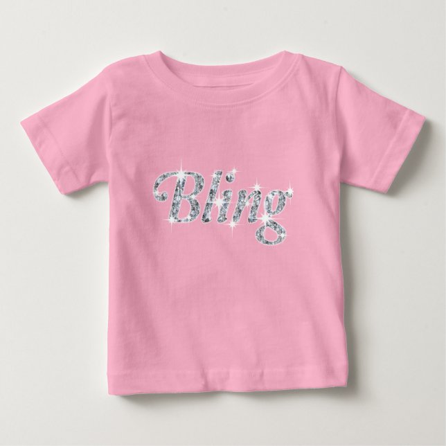 Camiseta Para Bebê Diamante azul sobre design de "Bling" rosa pastel (Frente)