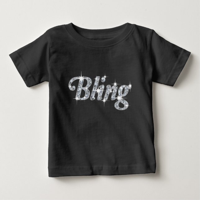 Camiseta Para Bebê Diamante falsa na design de Bling preto  (Frente)